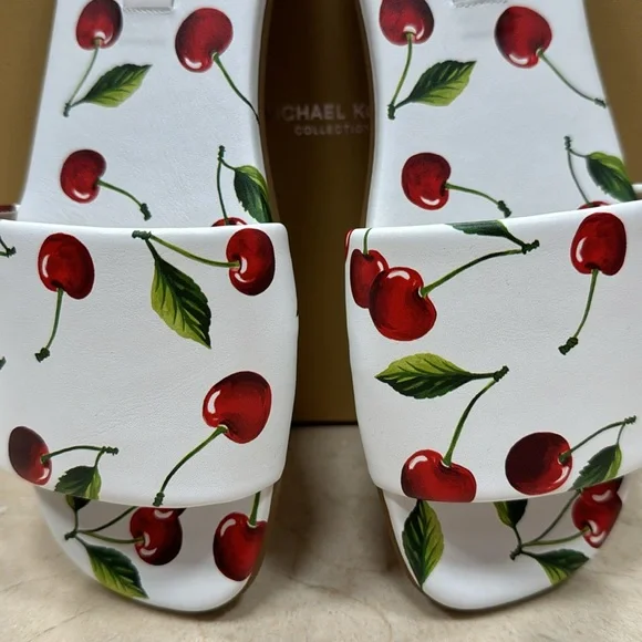 MICHAEL KORS COLLECTION DELPHINE RUNWAY PRINTED LEATHER SLIDES IN CHERRY US 8 - Picture 6 of 14